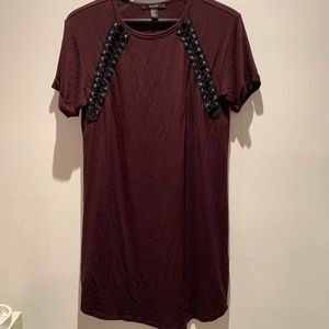 Forever 21 Rock and Roll Burgundy Tie Up T-shirt Dress